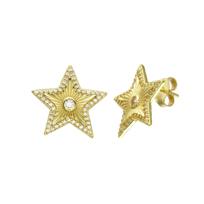 Hoop earrings with resin accents for a bold and colorful design-Fluted Star Studs