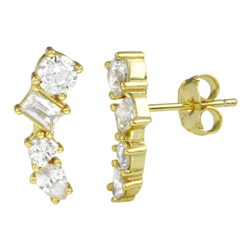 Stylish hoop earrings with diamond accents for an elegant and sparkling effect-Four Stone Crawler Studs