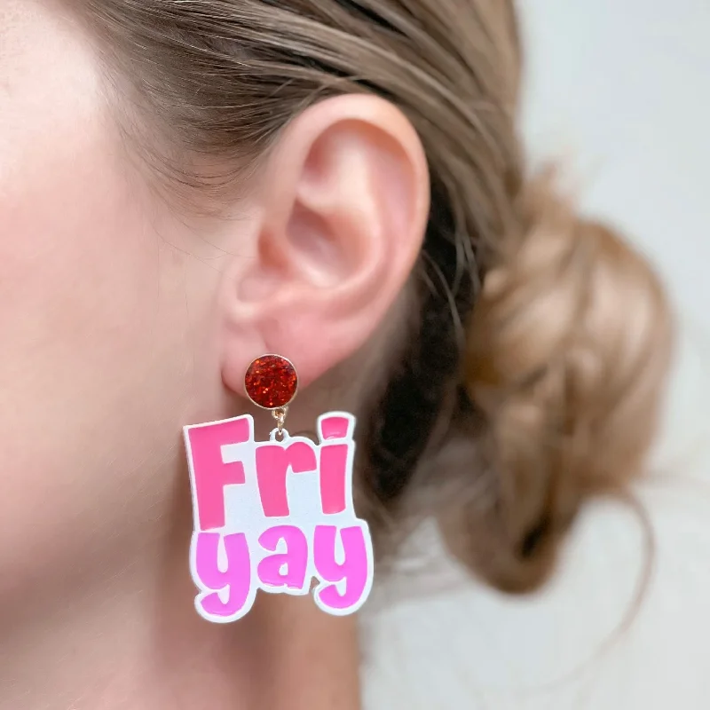 Hoop earrings with rhinestone-studded rims for a glamorous touch-'Fri-Yay' Enamel Dangle Earrings