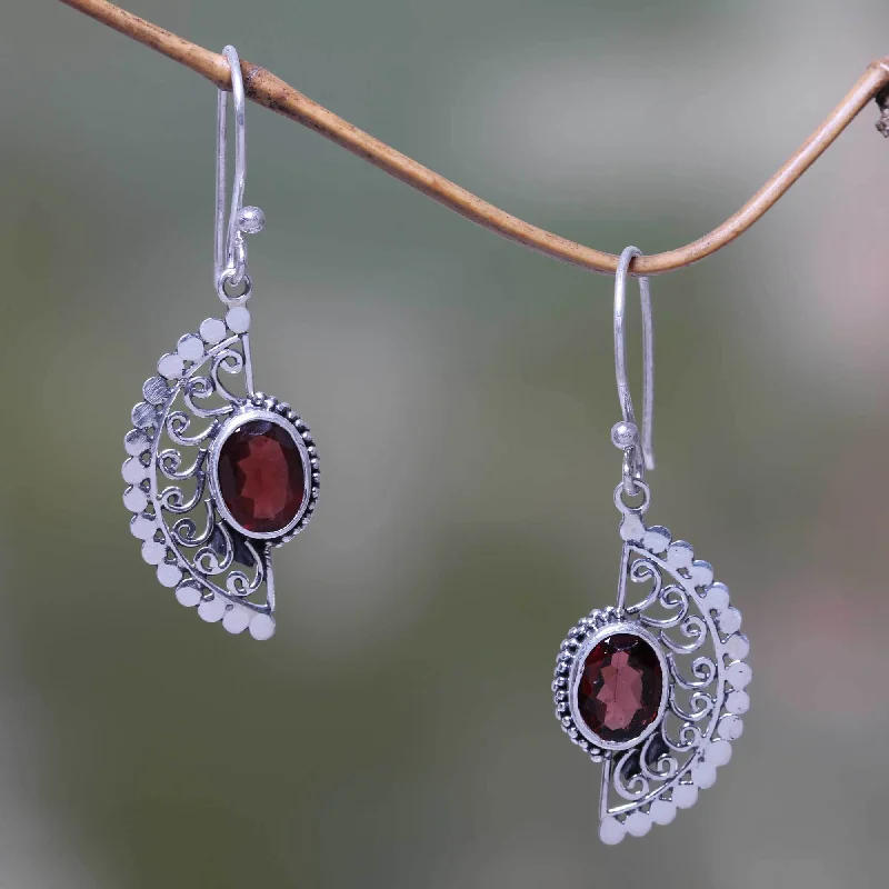 Hoop earrings with circle designs for a classic and timeless shape-Garnet & Sterling Silver Filigree Earrings