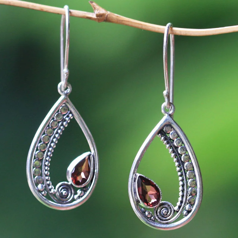 Hoop earrings with hearts for a sweet and romantic gesture-Garnet & Sterling Silver Dangle Earrings