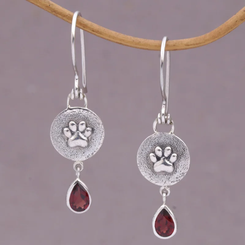 Hoop earrings with dangling charms for a playful and fun look-Garnet Teardrop Paws Earrings