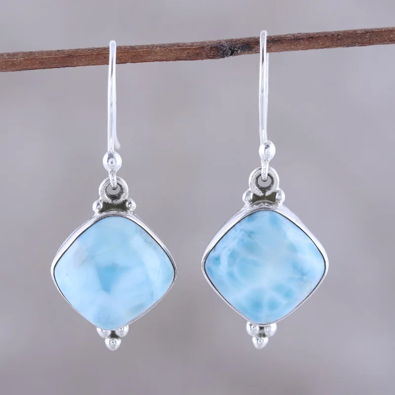 Best hoop earrings with hammered gold for a rustic yet elegant look-Gleaming Grandeur Larimar Dangle Earrings from India