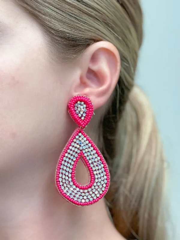 Best hoop earrings with vintage-style detailing for a nostalgic and timeless look-Glitzy Seed Bead Teardrop Dangle Earrings - Pink