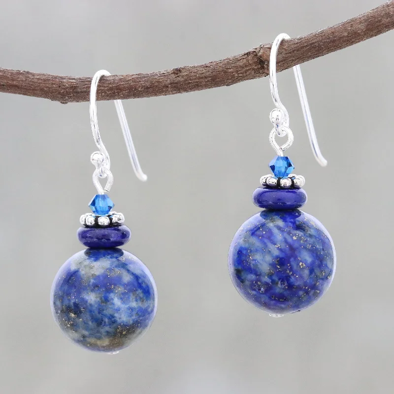 Hoop earrings with multi-tone finishes for a colorful and layered effect-Global Wonder Lapis & Sterling Silver Beaded Earrings