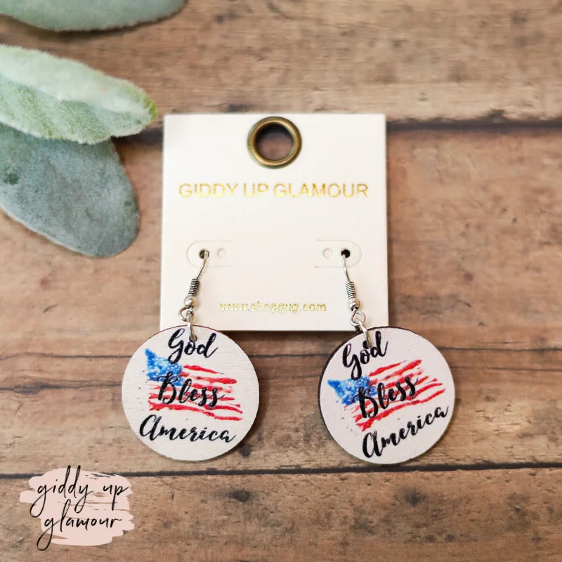 Best hoop earrings with blackened metal for an edgy and bold appearance-"God Bless America" Wooden Earrings in White