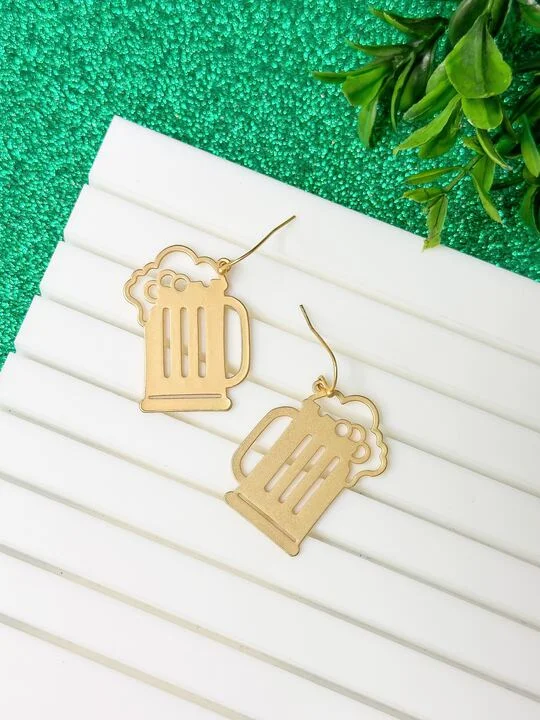 Hoop earrings with twisted metal designs for a dynamic and modern style-Gold Beer Mug Dangle Earrings