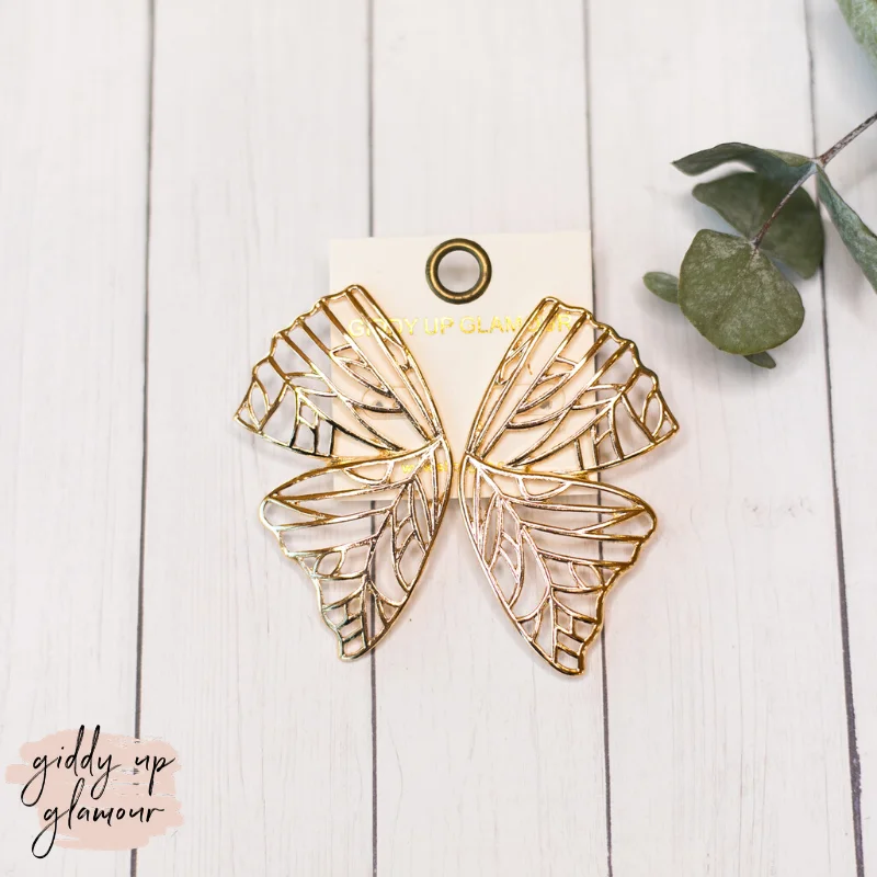 Hoop earrings with circle designs for a classic and timeless shape-Gold Butterfly Wing Earrings