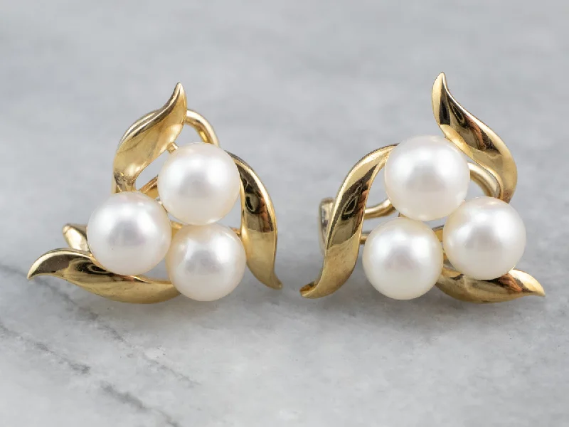 Hoop earrings with intricate designs for a unique and artistic appearance-Gold Cultured Pearl Cluster Earrings