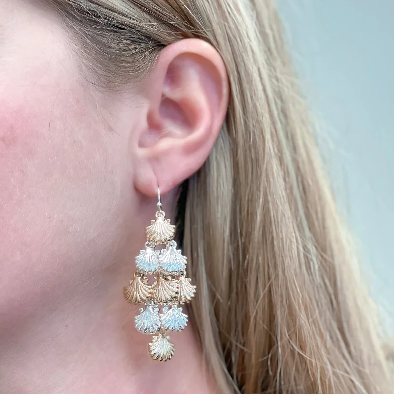 Best hoop earrings with cubic zirconia for a budget-friendly, dazzling look-Gold & Silver Seashell Cluster Dangle Earrings