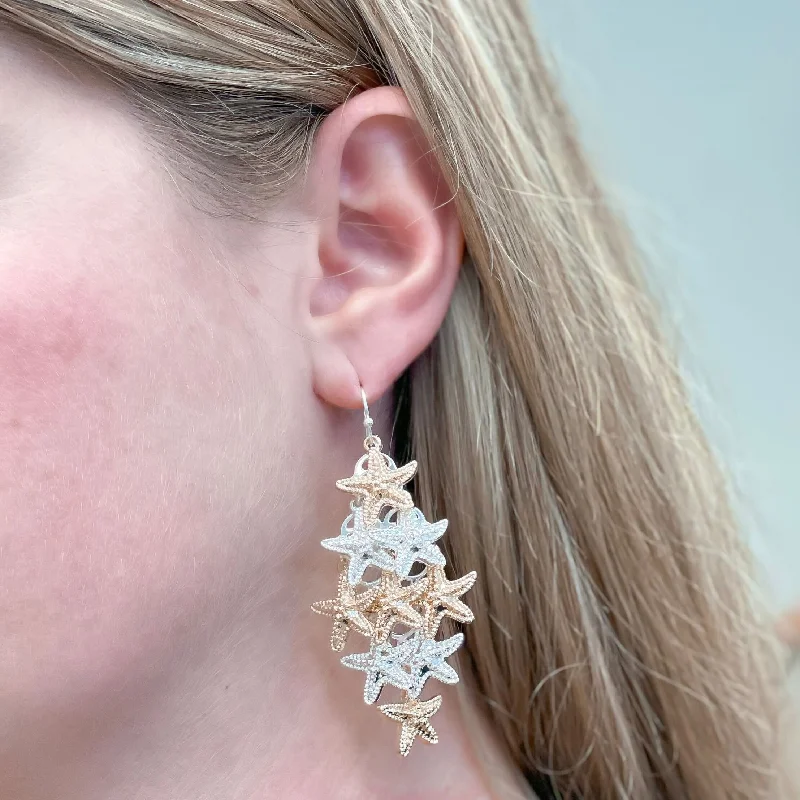 Best hoop earrings with gold for a luxurious and timeless look-Gold & Silver Starfish Cluster Dangle Earrings