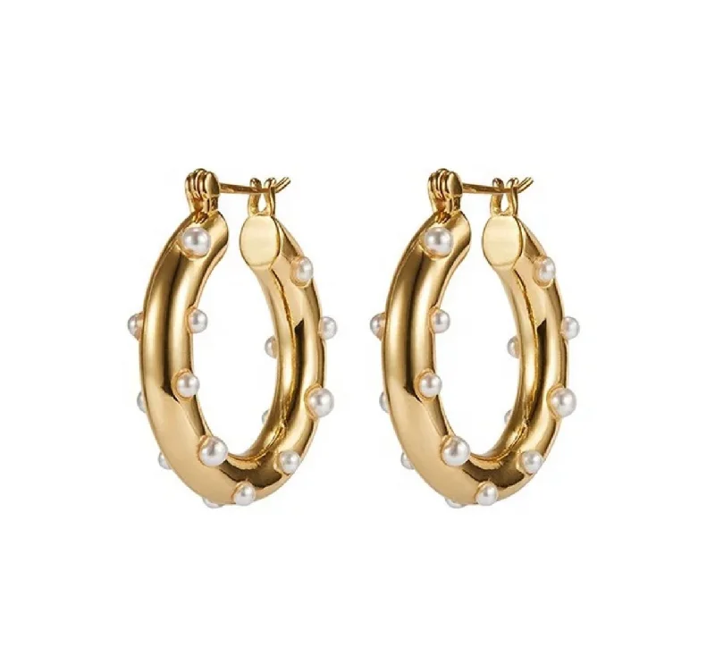 Best hoop earrings with detachable studs for a versatile and adjustable accessory-Golden Pearl Hoops