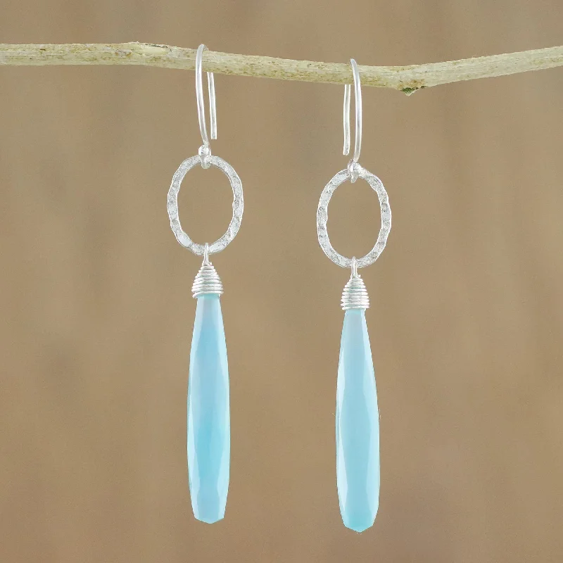 Hoop earrings with infinity loop designs for a continuous and eternal shape-Hammered Sterling Silver & Blue Chalcedony Earrings