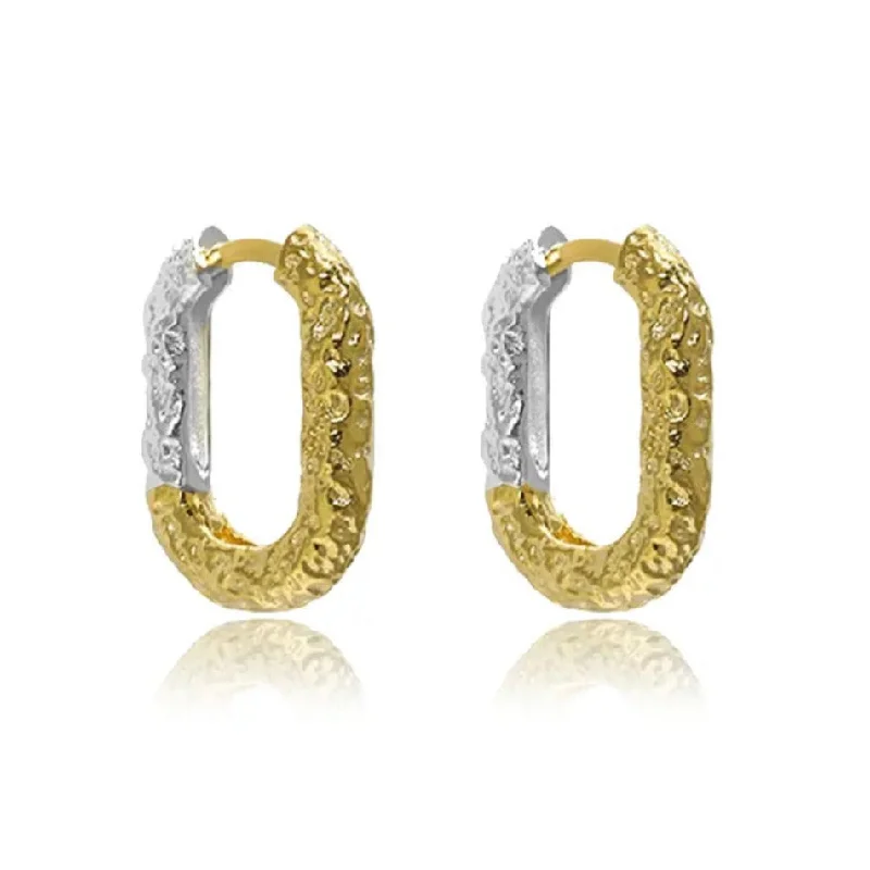 Best hoop earrings with hammered gold for a rustic yet elegant look-Hammered Two Toned Rectangle Huggies