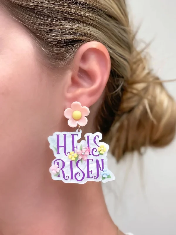 Hoop earrings with braided patterns for a detailed and textured finish-'He Is Risen' Acrylic Dangle Earrings