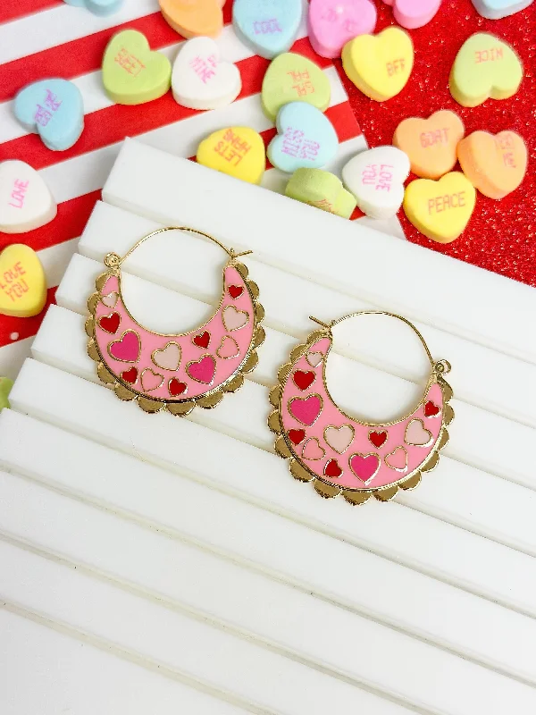 Best hoop earrings with butterfly motifs for a playful and whimsical appearance-Heart Enamel Scallop Hoop Earrings - Pink