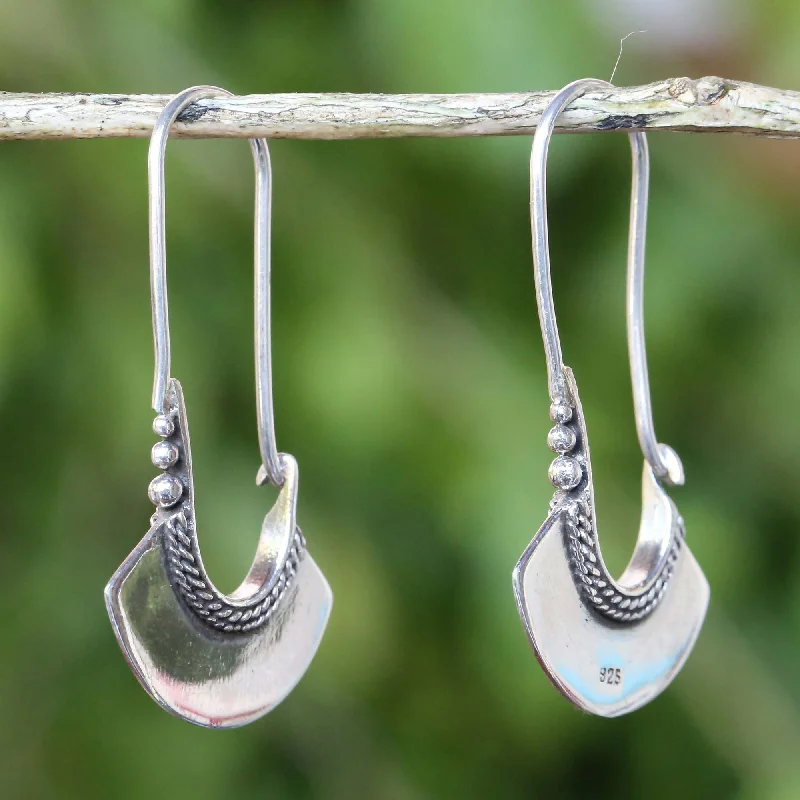 Hoop earrings with abstract wirework for an artistic, unique look-Hollow Bell Sterling Silver Hoop Earrings