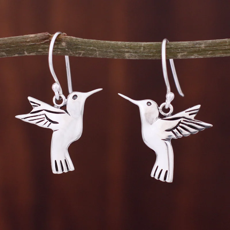 Hoop earrings with faceted crystals for added sparkle and shine-Hummingbird Secrets Sterling Silver Earrings