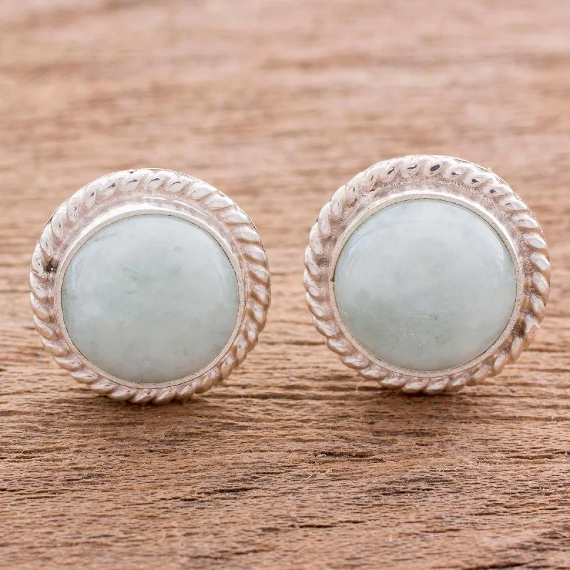 Hoop earrings with artistic filigree designs for an intricate, delicate finish-Jade & Sterling Silver Button Earrings