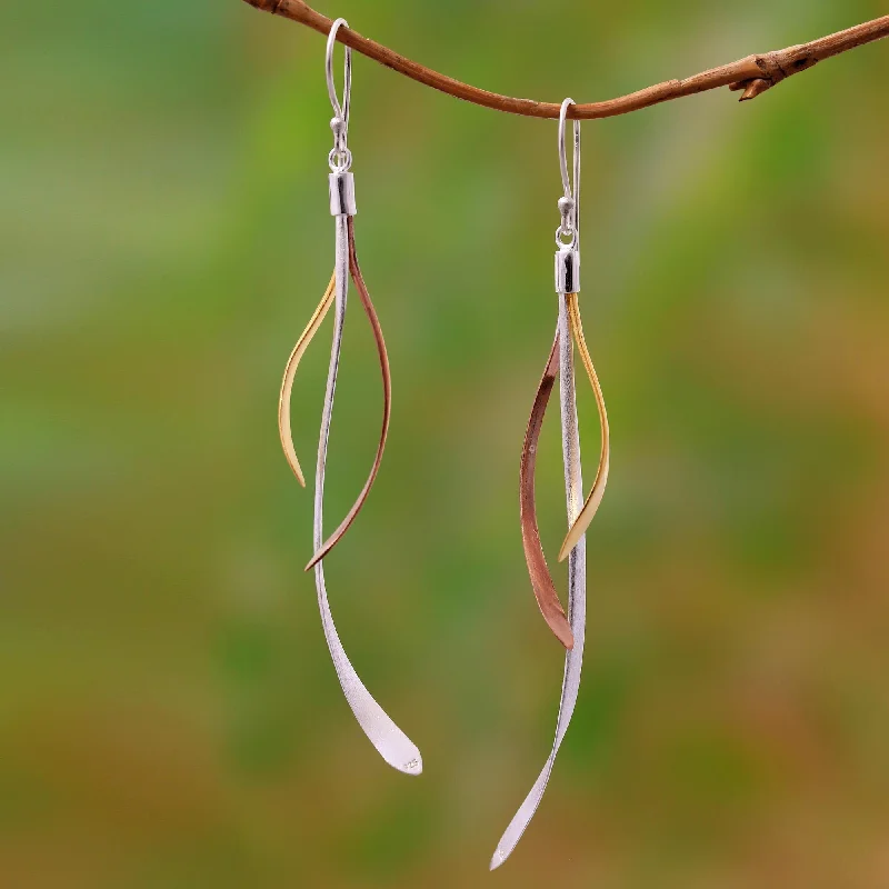 Hoop earrings with leather accents for a sleek and bold combination-Jimbaran Tendrils Gold and Rose Gold Accent Sterling Silver Earrings from Bali