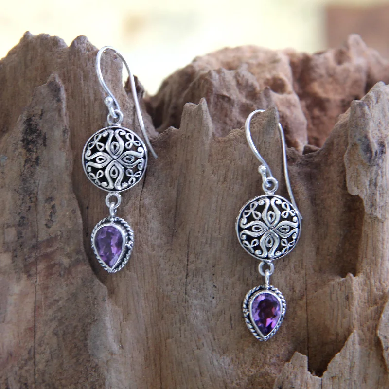 Hoop earrings with abstract wirework for an artistic, unique look-Kintamani Amethyst Earrings