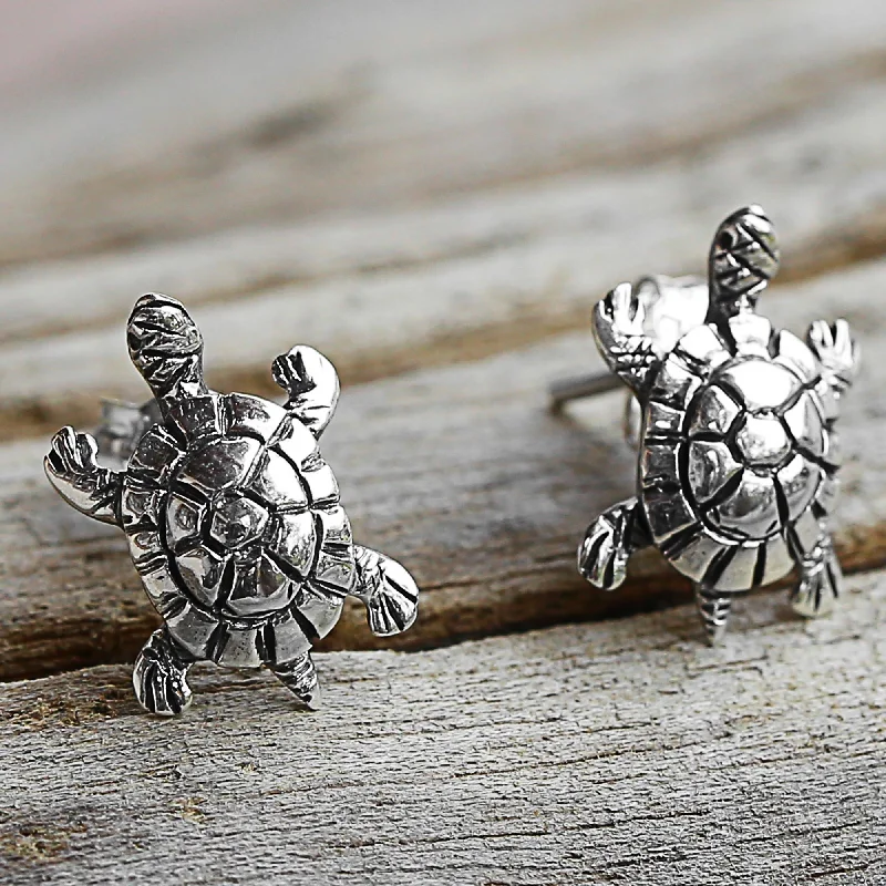 Best hoop earrings with twisted rope designs for a nautical-inspired style-Little Turtles Silver Button Earrings