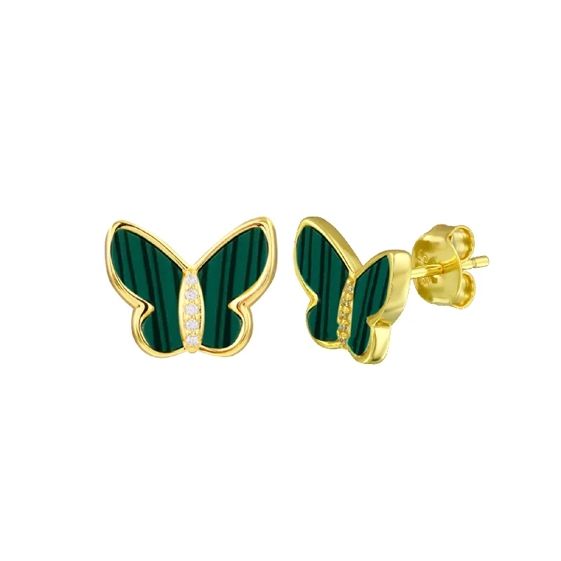 Best hoop earrings with delicate chain details for a trendy and stylish design-Malachite Butterfly Studs