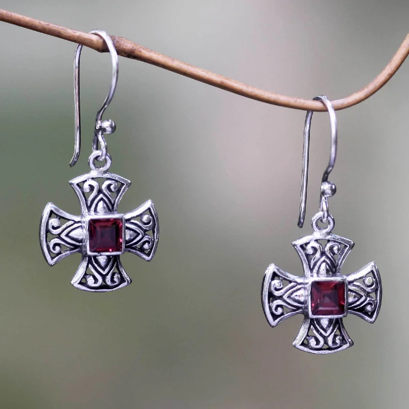 Hoop earrings with spiral designs for a dynamic and fluid look-Maltese Cross Garnet & Sterling Silver Earrings