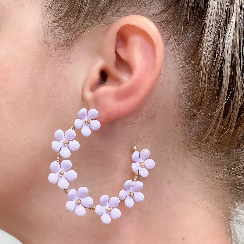 Best hoop earrings with detachable studs for a versatile and adjustable accessory-Matte Flower Hoop Earrings - Lavender