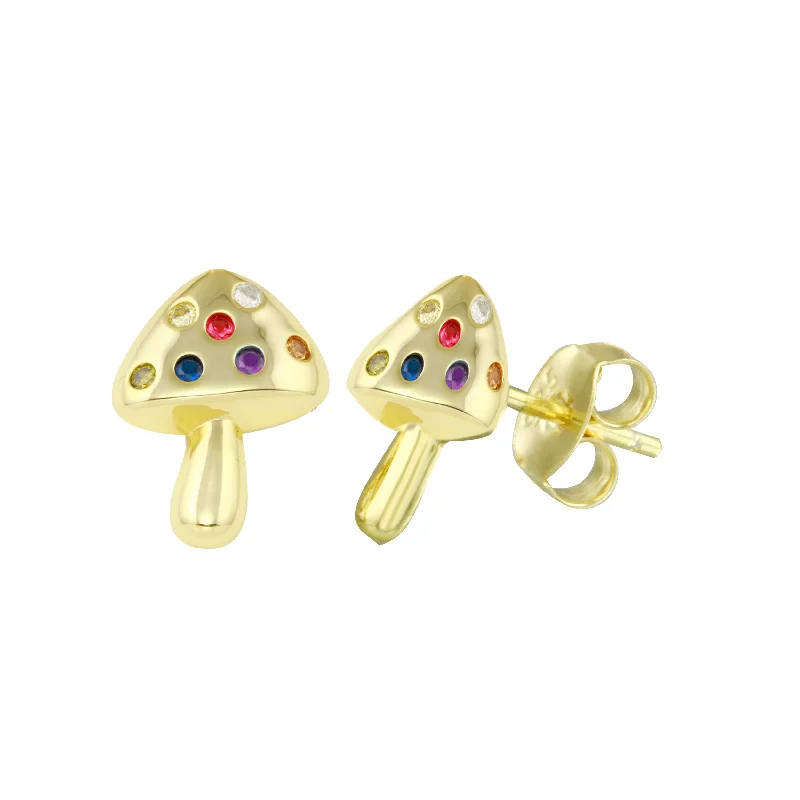 Best hoop earrings with intricate beaded details for a textured, stylish appearance-Mini Rainbow Mushroom Stud