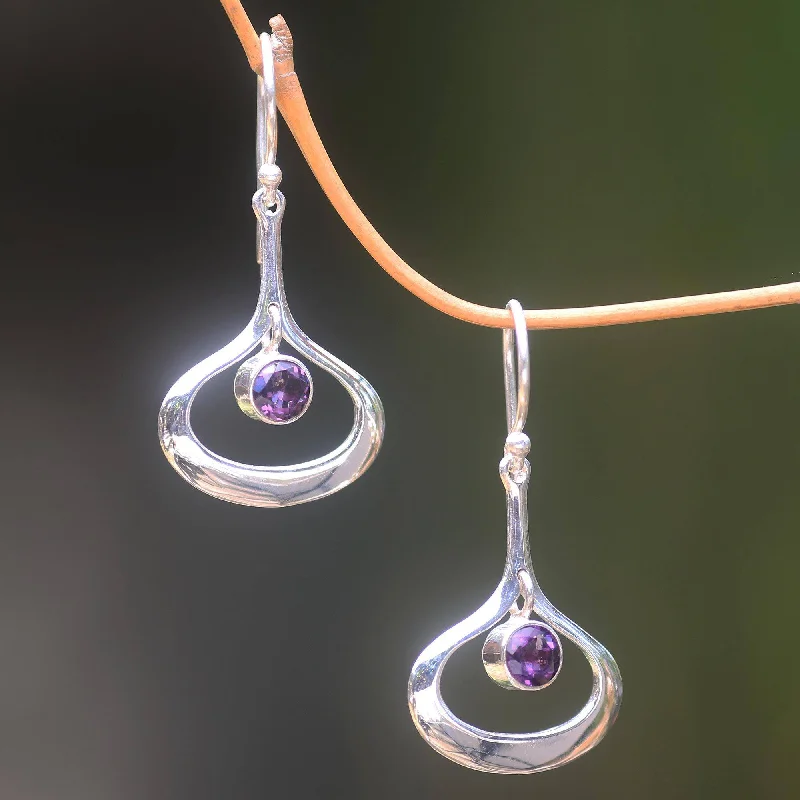 Hoop earrings with intricate designs for a unique and artistic appearance-Minimalist Raindrop Amethyst Earrings