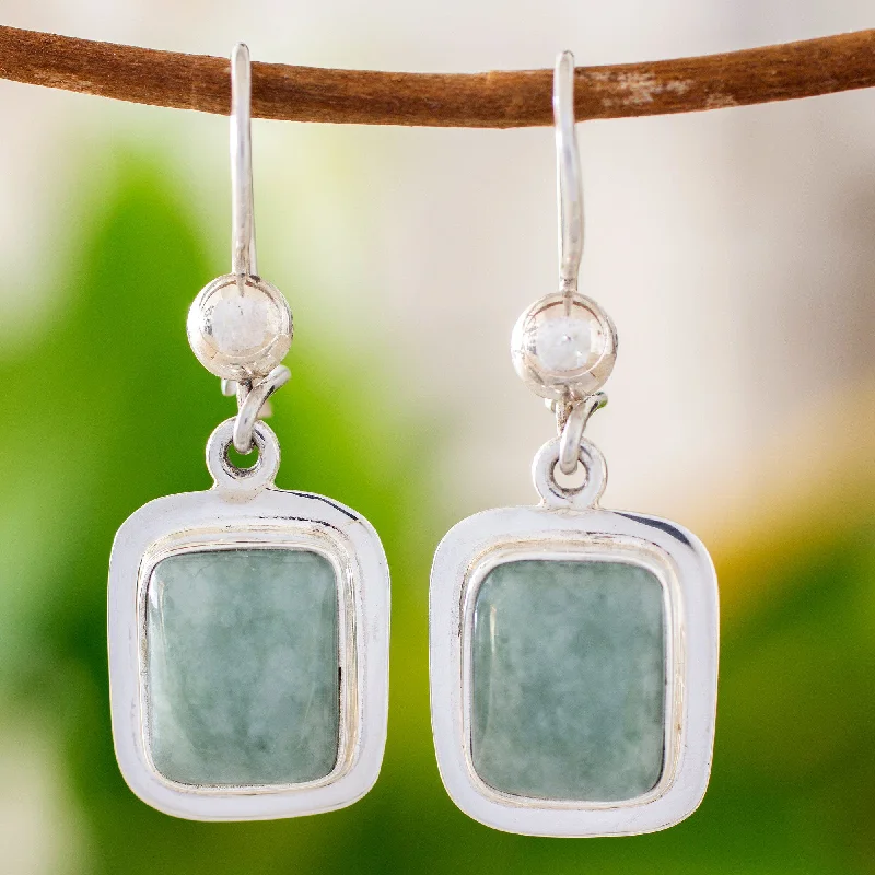 Best hoop earrings with textured silver for a rustic and organic finish-Modern Maya Green Jade Earrings