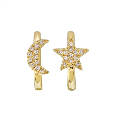 Hoop earrings with floral motifs for a feminine and nature-inspired look-Moon Star Huggie