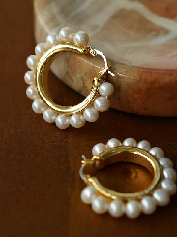 Medium hoop earrings for an everyday look with the perfect balance of style-Natural Freshwater Pearl Hoop Earrings