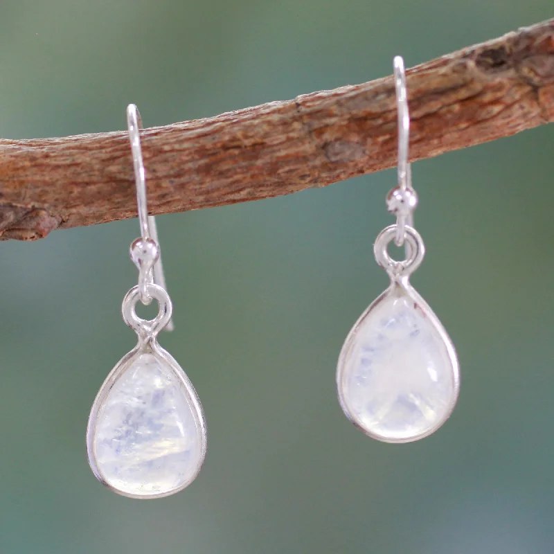 Best hoop earrings with angel wing accents for a spiritual and meaningful design-Silver Moonstone Teardrop Dangle Earrings