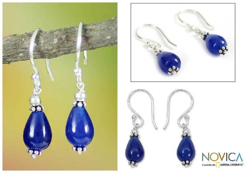 Hoop earrings with enamel stripes for a colorful and eye-catching design-Sterling Silver Blue Chalcedony Earrings