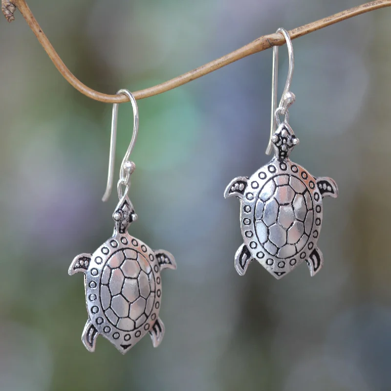 Hoop earrings with luxe velvet finishes for a rich and luxurious touch-Sterling Silver Sea Turtle Earrings