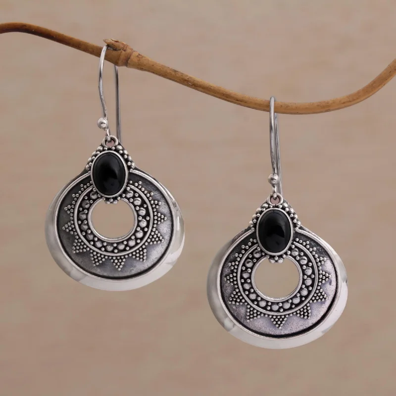 Lightweight hoop earrings for comfortable and all-day wear-Onyx & Sterling Silver Medallion Earrings