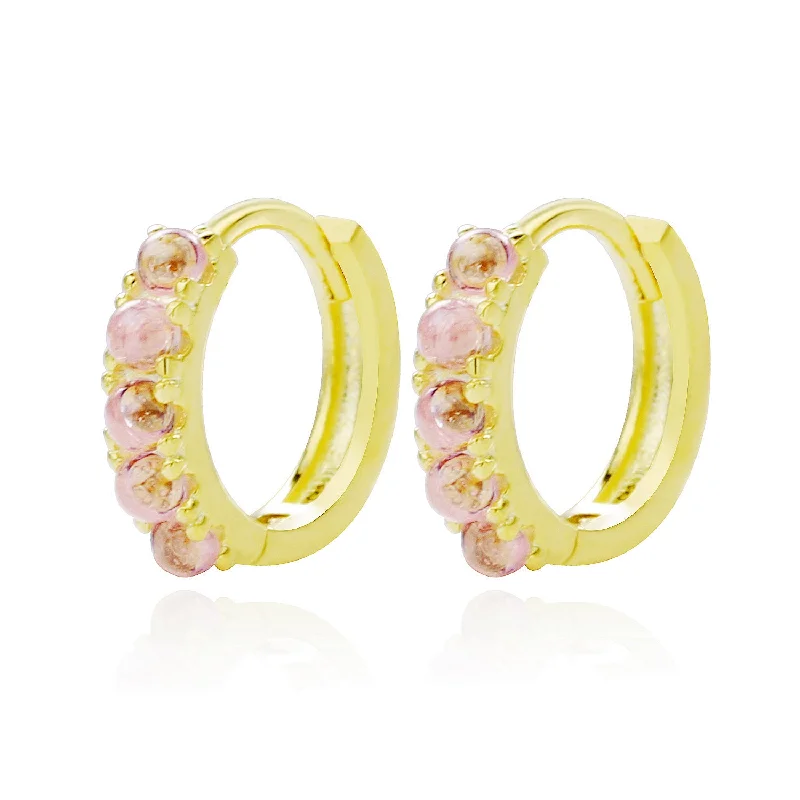 Hoop earrings with a matte finish for a sleek and sophisticated appearance-Opal Color Stone Mini Huggies