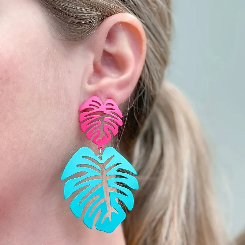 Best hoop earrings with custom designs for a personalized, unique accessory-Painted Metal Palm Leaf Pop Dangles