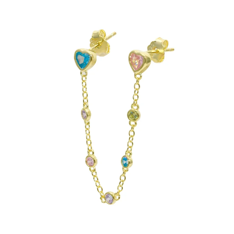 Hoop earrings with intricate designs for a unique and artistic appearance-Pastel Heart Chain Earring (SINGLE)