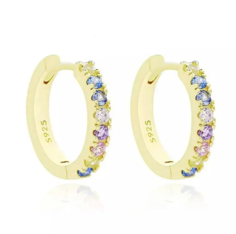 Classic hoop earrings with a thin profile for a sleek and subtle style-Pastel Rainbow Huggies