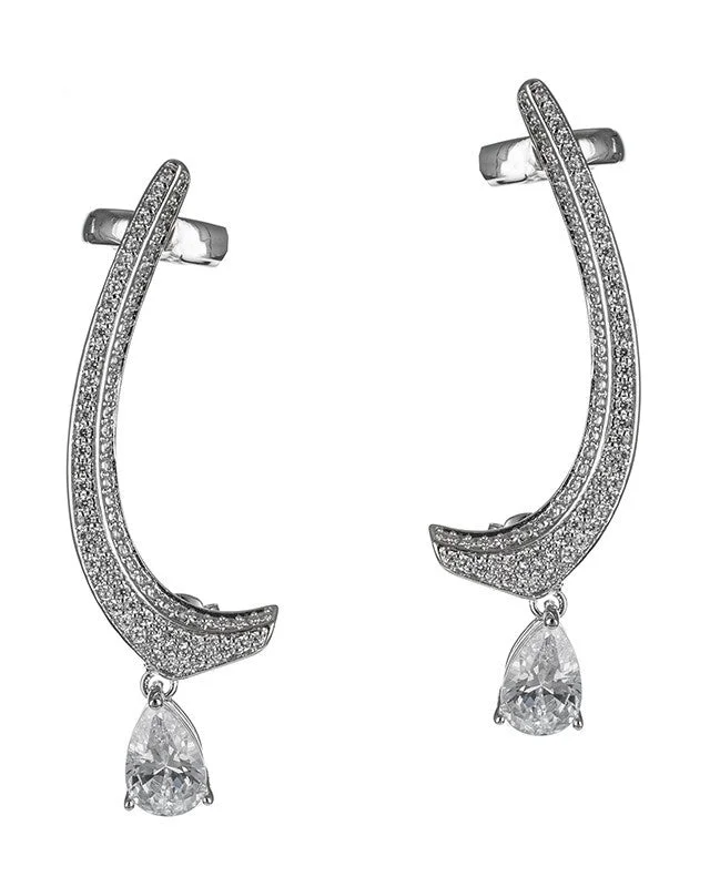 Hoop earrings with textured gold for a refined and sophisticated aesthetic-PAVE CURVED CRAWLER W/CZ PEAR DROPS