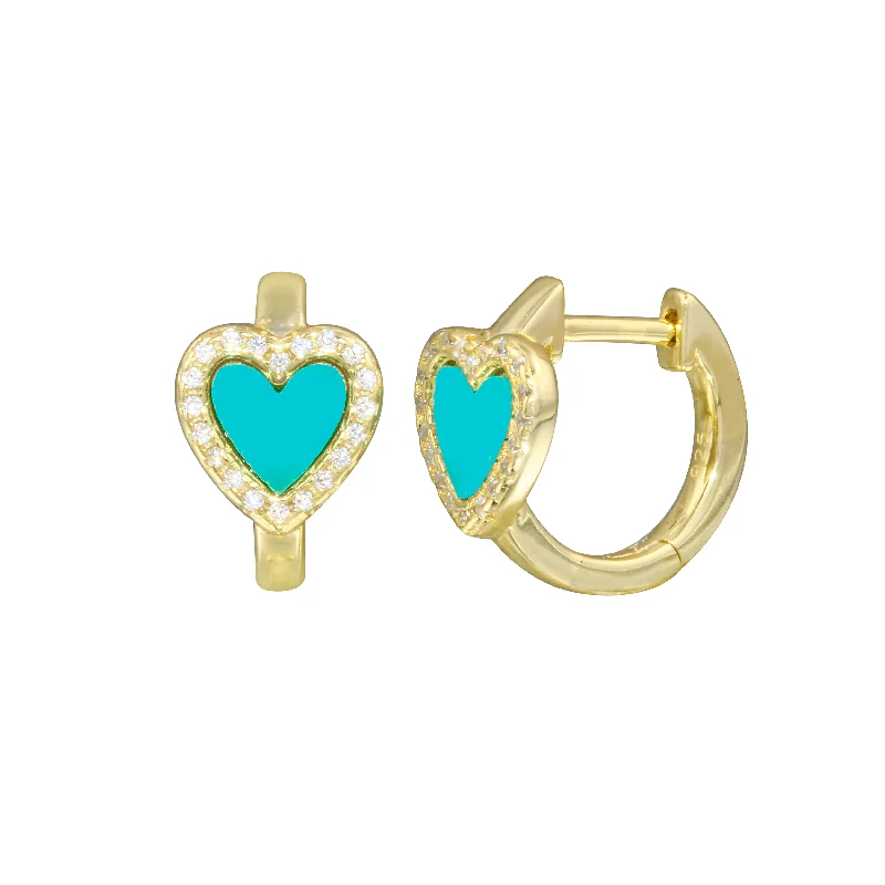 Best hoop earrings with gemstone accents for a colorful and elegant appearance-Pave Outline Stone Heart Huggies