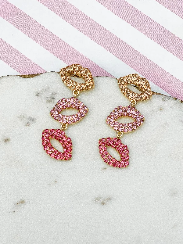 Best hoop earrings with matching bracelets for a coordinated jewelry set-Pave Lips Dangle Earrings