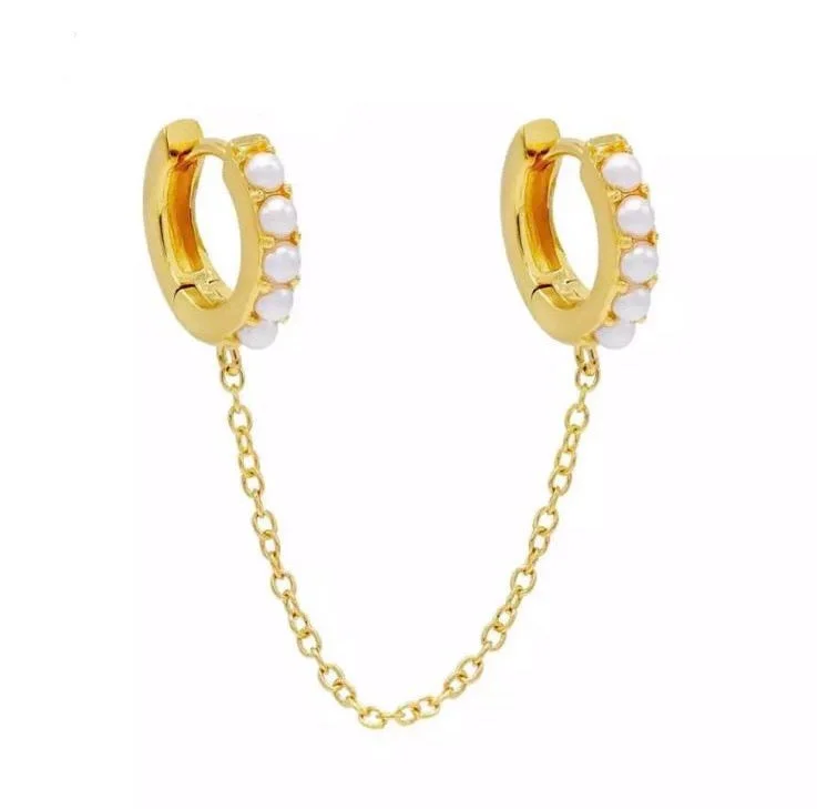 Best hoop earrings with vintage coins for a retro, antique-inspired style-Pearl Double Huggie