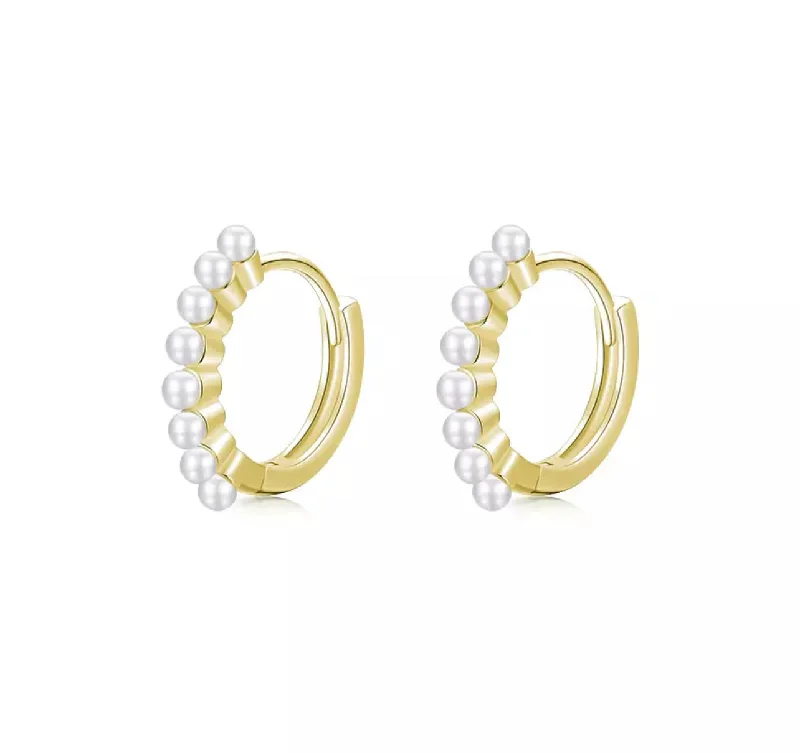 Hoop earrings with artistic filigree designs for an intricate, delicate finish-Pearl Line Huggies