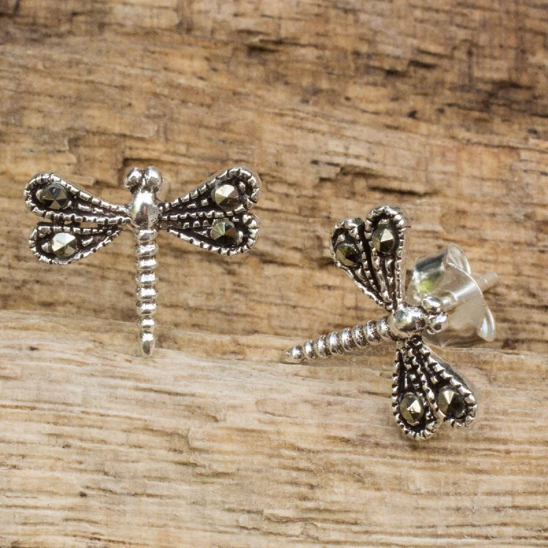 Stylish hoop earrings with diamond accents for an elegant and sparkling effect-Petite Dragonflies Sterling Silver Earrings