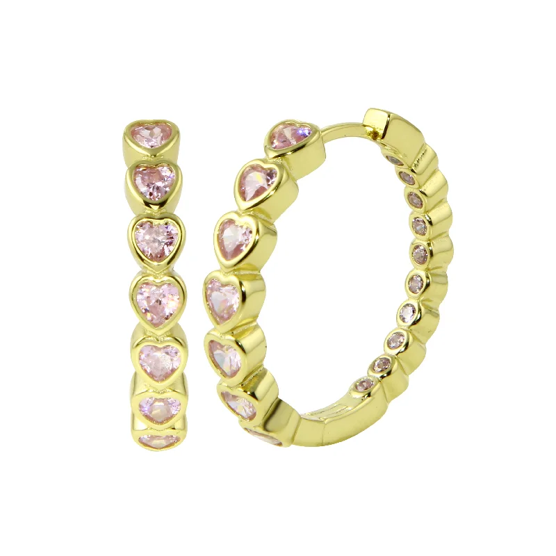 Hoop earrings with dangling charms for a playful and fun look-Pinky Bezel Heart Hoops