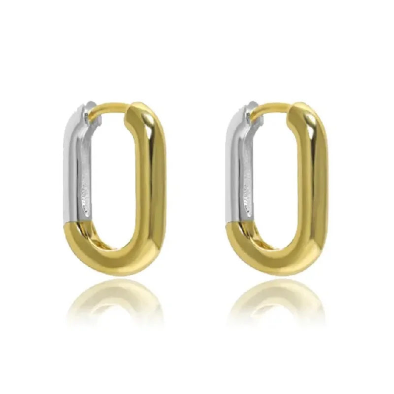 Hoop earrings with rhinestone-studded rims for a glamorous touch-Polished Two Toned Rectangle Huggies